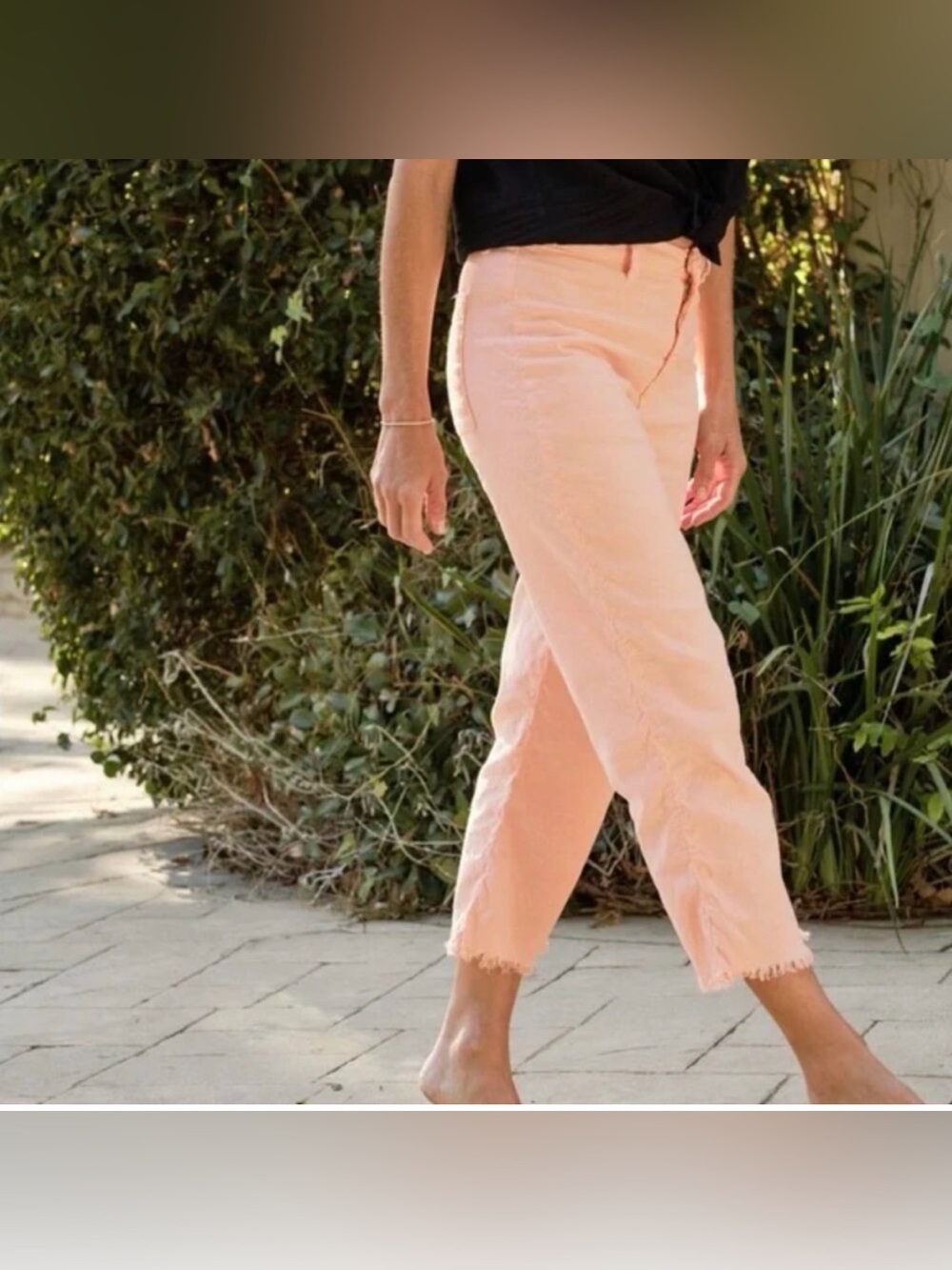 Frank & Eileen Kinsale Pink Italian Cotton Linen Raw Hem Pants. Size 6